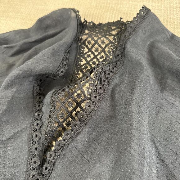 Black Fairy Goth Crochet Lace Trim Kimono Robe Cover up Shawl w/ Fringe One Size - Picture 7 of 8